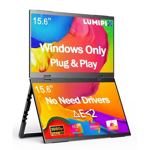LUMIPIX Pro 15.6" Foldable Dual Screen Portable Monitor | Plug & Play for Wins/Android/iOS/Mac/Switch/Xbox/PS5 | FHD 1080P HDR Foldable Travel Display with HDMI/USB-C | Ideal for Gaming, Design, Of