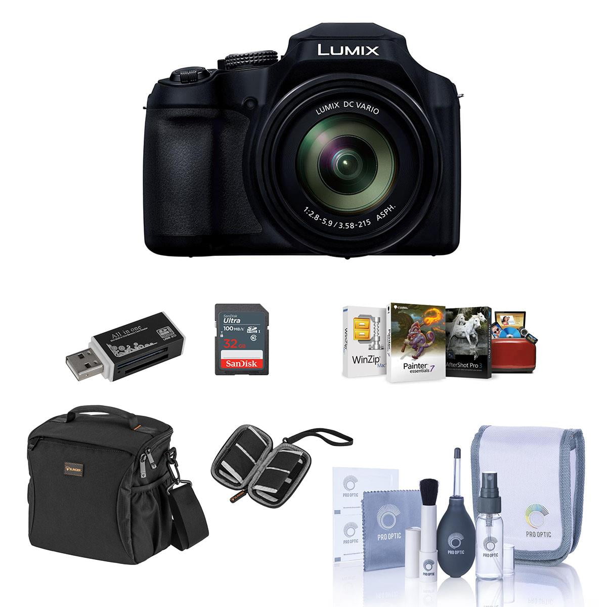 Panasonic LUMIX FZ80D Point & Shoot Digital Camera, Bundle with 16GB SDHC Card, Camera Bag, Cleaning Kit, Memory Wallet, Card Reader, Mac Software Package