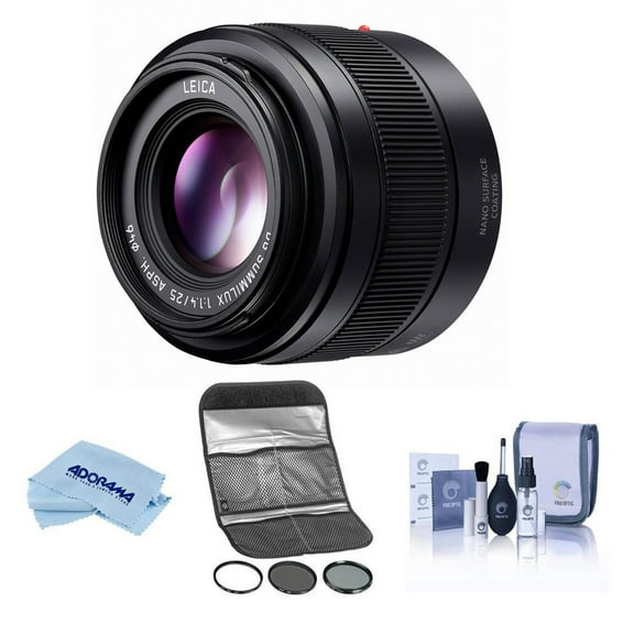 LUMIX G Leica DG Summilux II 25mm f/1.4 Aspherical Lens for Micro Four Thirds, Bundle with Hoya 46mm Filter Kit II, Cleaning Kit, Cleaning Cloth