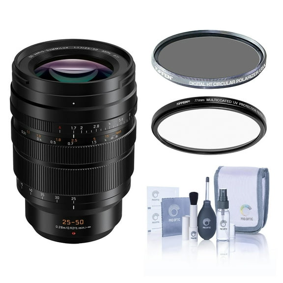 Panasonic LUMIX G Leica DG Vario-Summilux 25-50mm f/1.7 Aspherical Lens for Micro Four Thirds, Bundle with Tiffen 77mm UV and CPL Filters