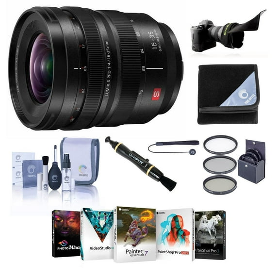 Panasonic LUMIX S PRO 16-35mm f/4 Lens for L Mount, Bundle with ProOptic 77mm Filter Kit, Flex Lens Shade, Lens Cleaner, Lens Wrap, Cap Tether, Cleaning Kit, PC Software Kit