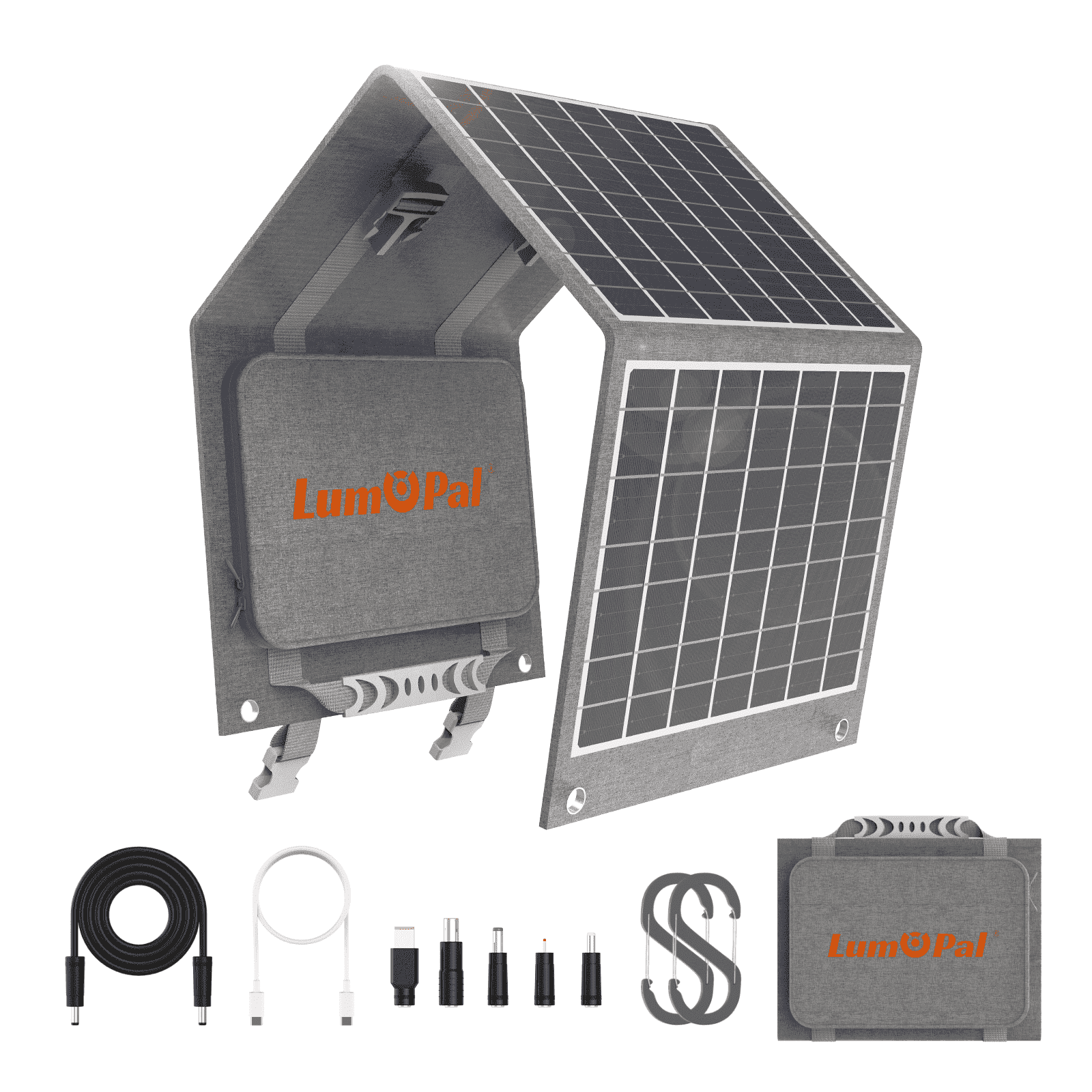 LUMOPAL 40W Foldable Solar Panel, Portable Charger for Camping, Traveling, Grey, 1 Pack