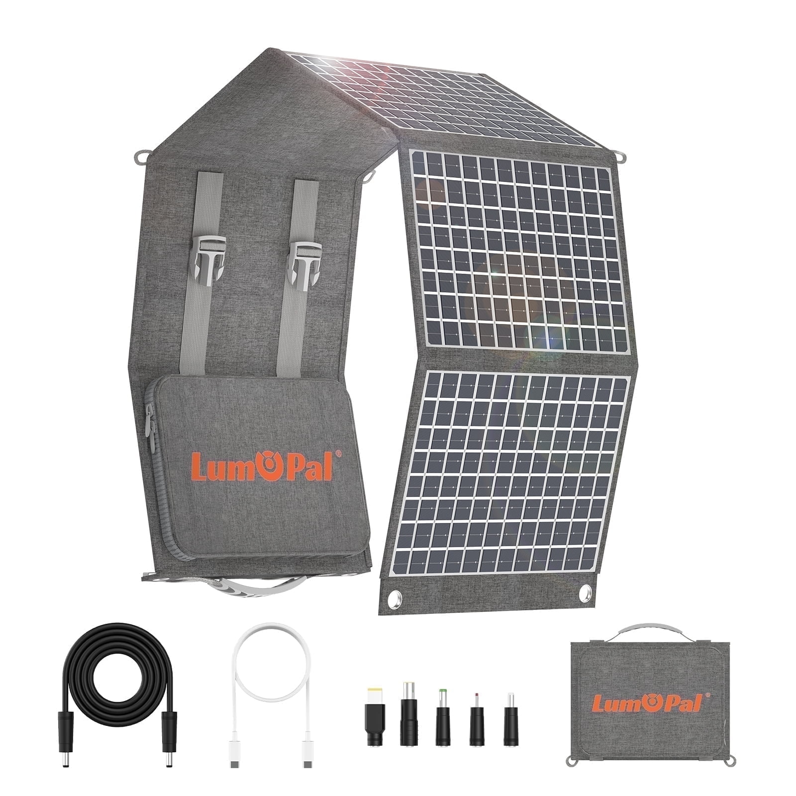 LUMOPAL 60W Foldable Solar Panel, Portable Solar Charger for Traveling & Camping, Grey, 1 Pack