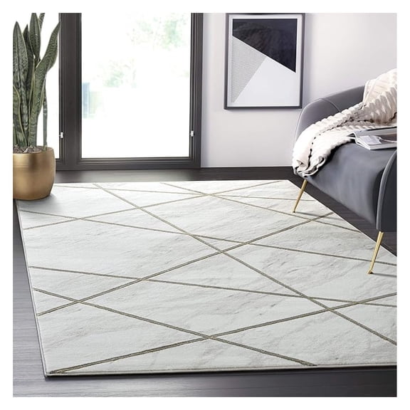 LUN150A Contemporary Marble Lines Area Rug 5'3"x7'6"