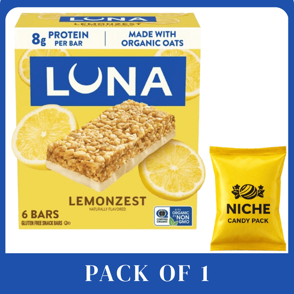 LUNA Bar Lemon Zest Granola Bar Made with Organic Oats - 8g Protein - 10.14oz/6pk-1 pack-with candy pack