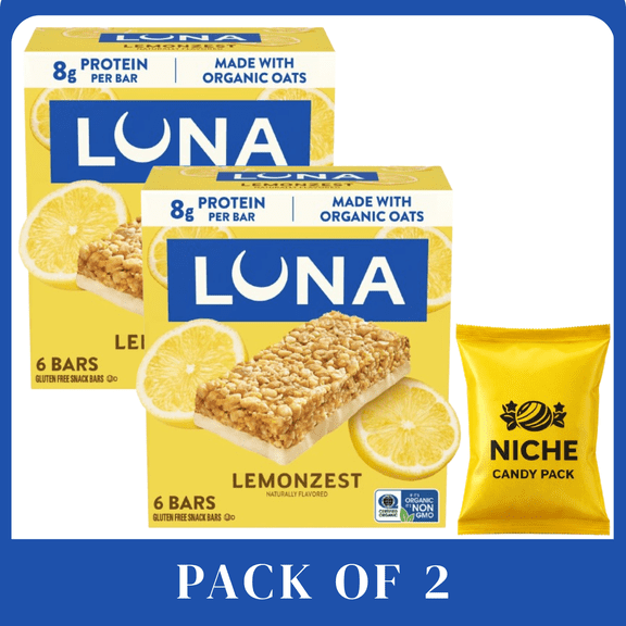 LUNA Bar Lemon Zest Granola Bar Made with Organic Oats - 8g Protein - 10.14oz/6pk-2 pack-with candy pack
