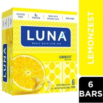 LUNA Bar - LemonZest Flavor - Gluten-Free - Non-GMO - 7-9g Protein - Made with Organic Oats - Low Glycemic - Whole Nutrition Snack Bars - 1.69 oz. (6 Pack)