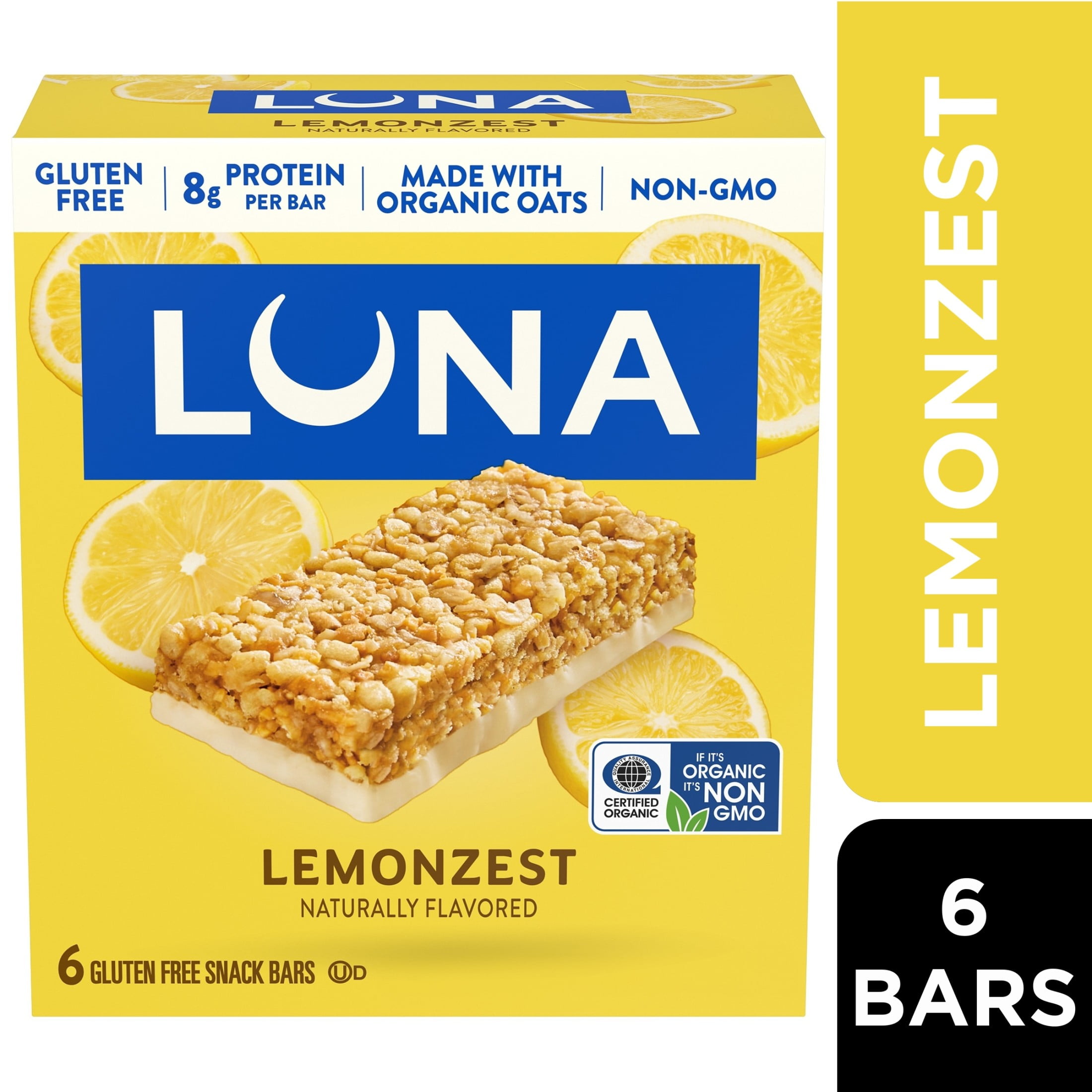 LUNA LemonZest Flavor Gluten Free Snack Bars, Protein Bars, 6ct