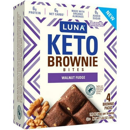 LUNA | Keto Brownie Bites - Made With Organic Almonds, 6g Protein, 0g Added Sugar, Baked | Walnut Fudge, (3) Boxes, (12) Brownies