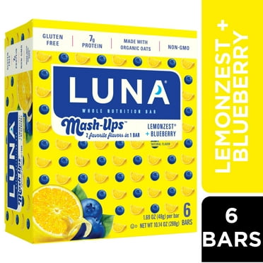 LUNA LemonZest + Blueberry Flavor Snack Bars, Gluten-Free Protein Bars, 6ct