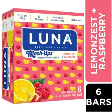 LUNA LemonZest + Raspberry Flavor Snack Bars, Gluten-Free Protein Bars, 6ct
