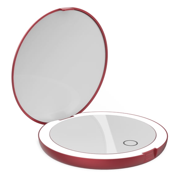 LUNA London Magnifying Compact Makeup Mirror with Lights in Scarlet Red