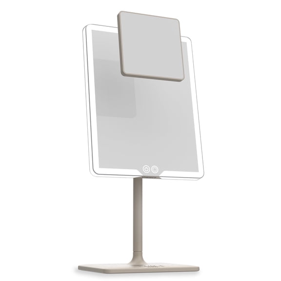 LUNA London ORBIT LED Vanity Mirror with Lights, 7X/1X Magnification, Dimmable & USB-C Rechargeable Tabletop Mirror (Soft Stone)
