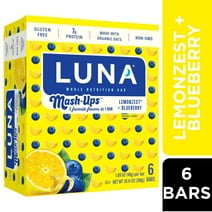 LUNA Mash-Ups - LemonZest + Blueberry Flavor - Gluten-Free - Non-GMO - 7-9g Protein - Made with Organic Oats - Low Glycemic - Whole Nutrition Snack Bars - 1.69 oz. (6 Pack)