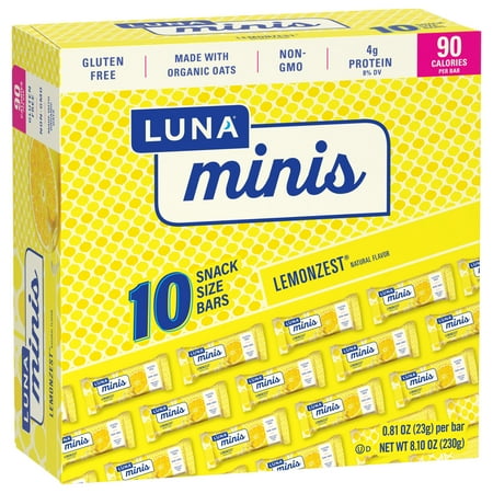LUNA Minis - LemonZest Flavor - Snack-Size Bars - Gluten-Free - Non-GMO - 90 Calories - 3-4g Protein - Made with Organic Oats - Low Glycemic - Whole Nutrition Bars - 0.81 oz. (10 Count)
