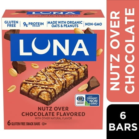 LUNA Nutz Over Chocolate Flavor Gluten Free Snack Bars, Protein Bars, 6ct