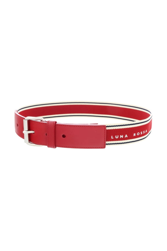 Red Leather Trimmed Woven Striped Belt-26 for Womens