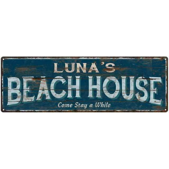 LUNA'S Beach House Blue Rustic Cabin Home Decor 8x24 Metal 108240026378