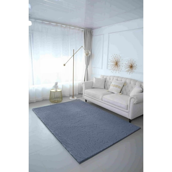 Modern Shaggy Abstract Geometric Rug for Living Room Bedroom (5'2"x7'5",Blue)