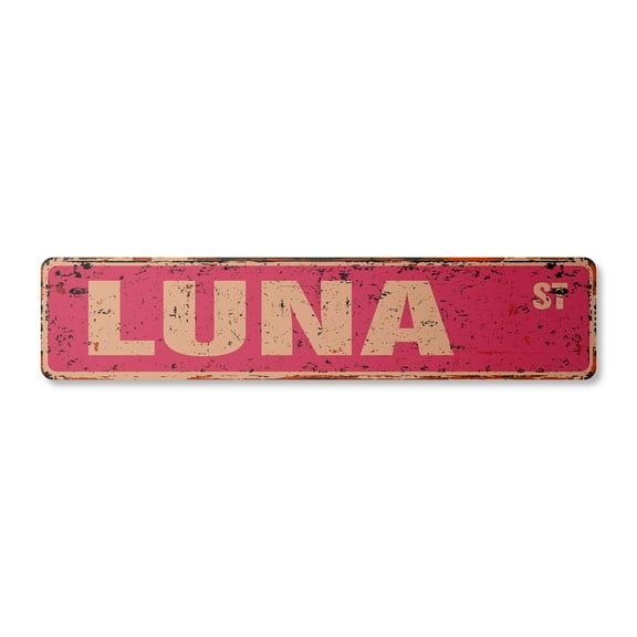 LUNA Vintage Aluminum Street Sign Childrens Name Room Metal Sign rustic metal tin | Indoor/Outdoor |  18" Wide