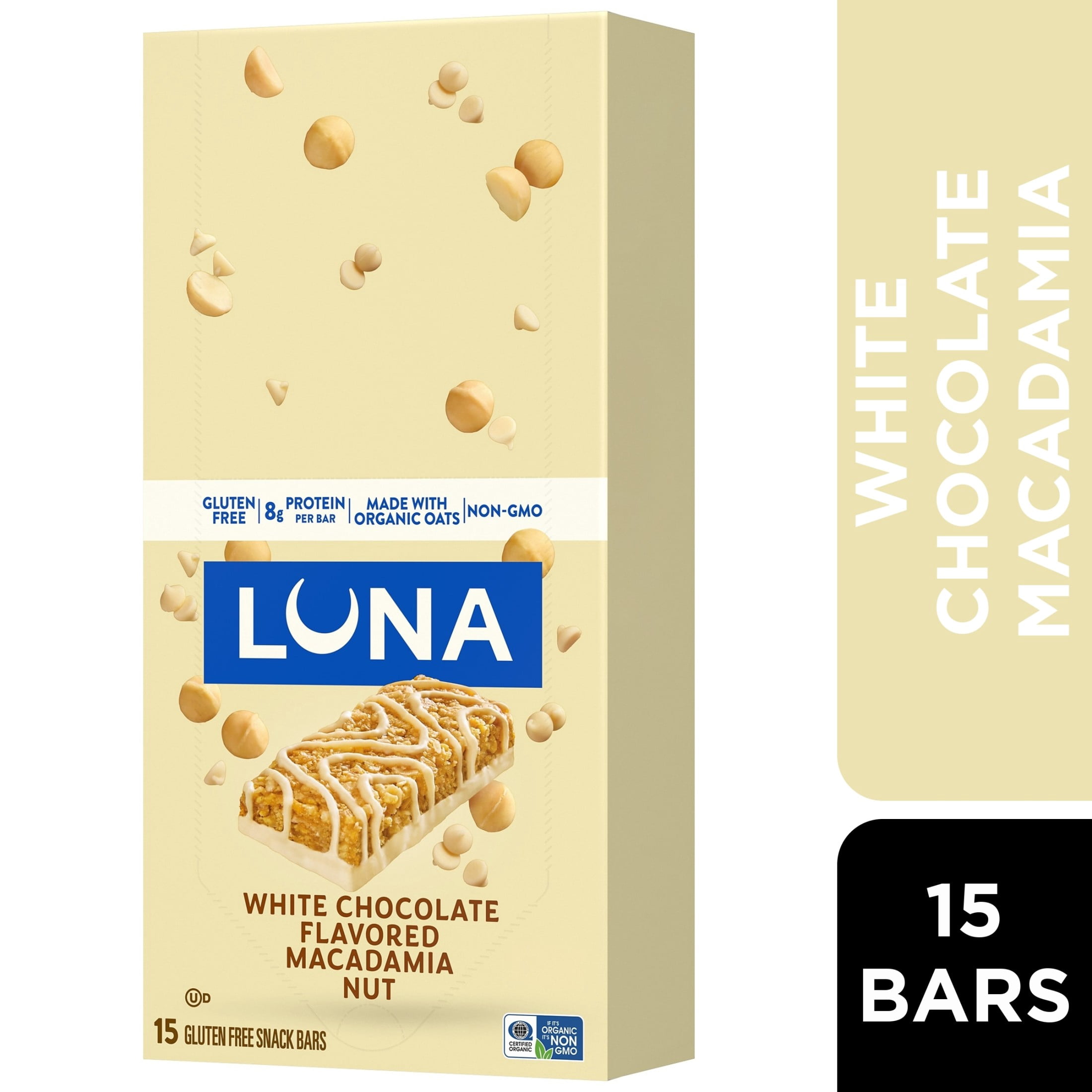 LUNA Bar - White Chocolate Macadamia, Gluten & GMO Free, Organic