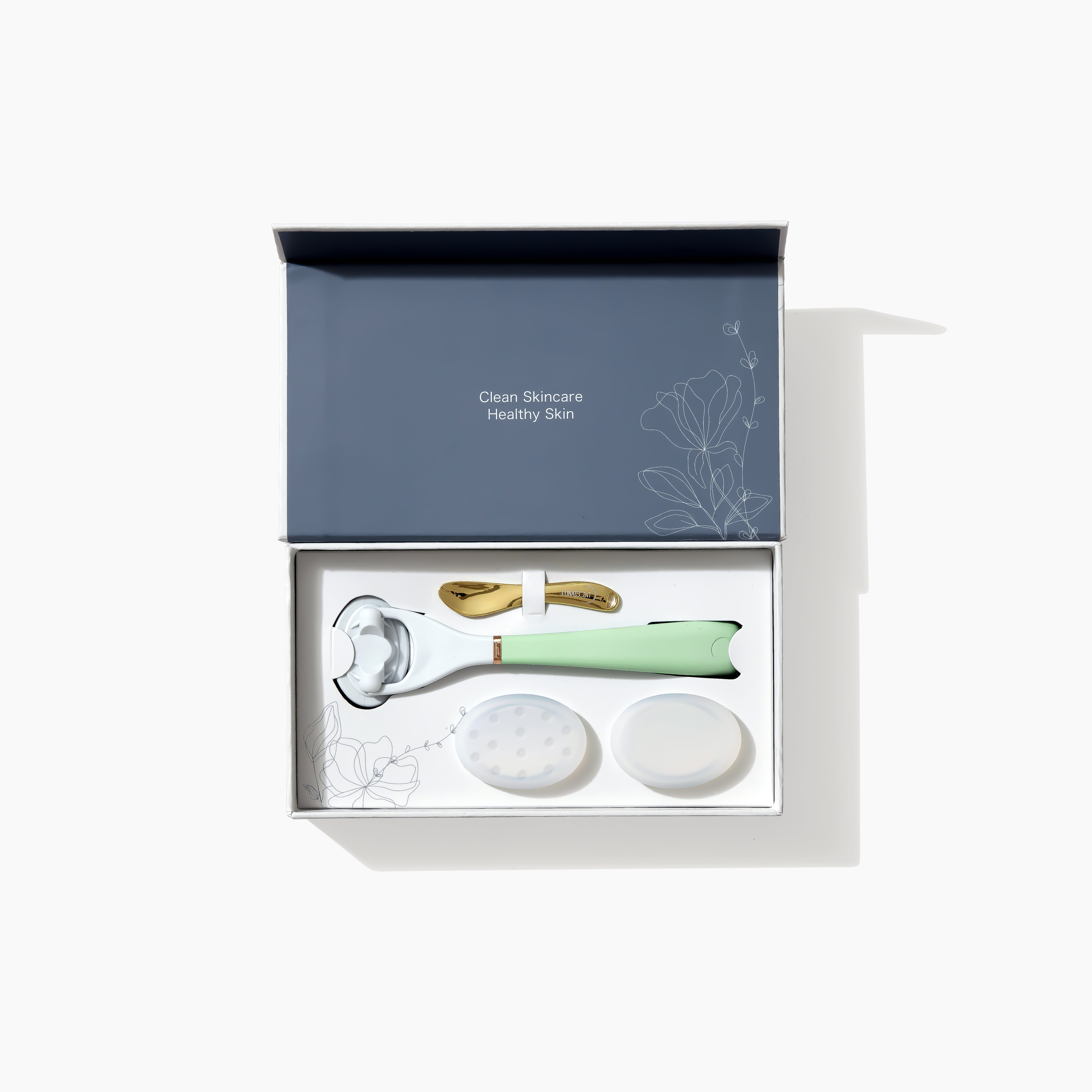 LUNAESCENT Touch-Free Skincare Applicator & Massager – Deluxe Gift Set Cream Applicator Moisturizer Applicator Makeup Spatula Face Mask Brush in Meadow color