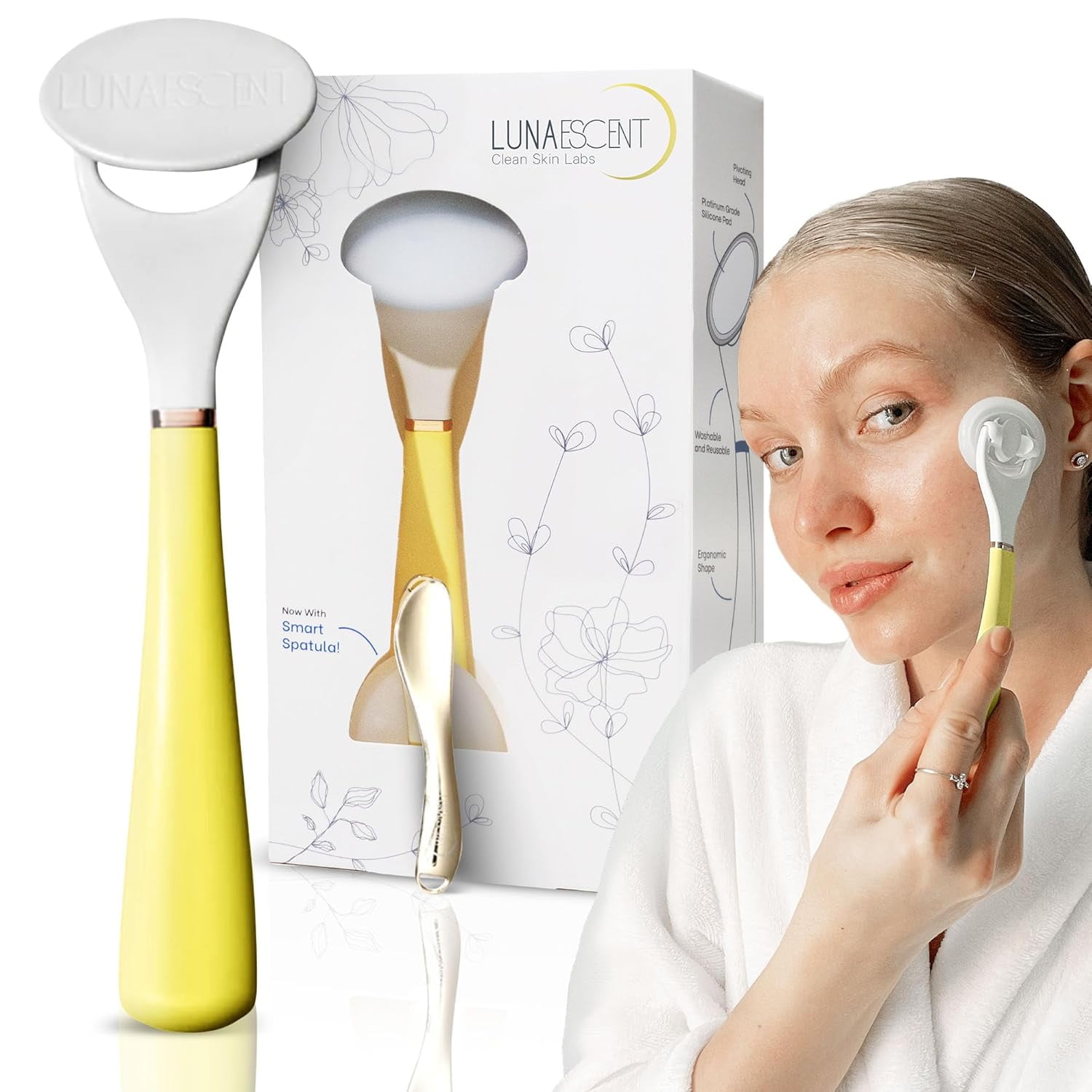 LUNAESCENT Touch-Free Skincare Applicator & Facial Massage Tool – Silicone Face Cream Applicator, Serum Spatula & Non-Contact Skincare Applicator in Sun color