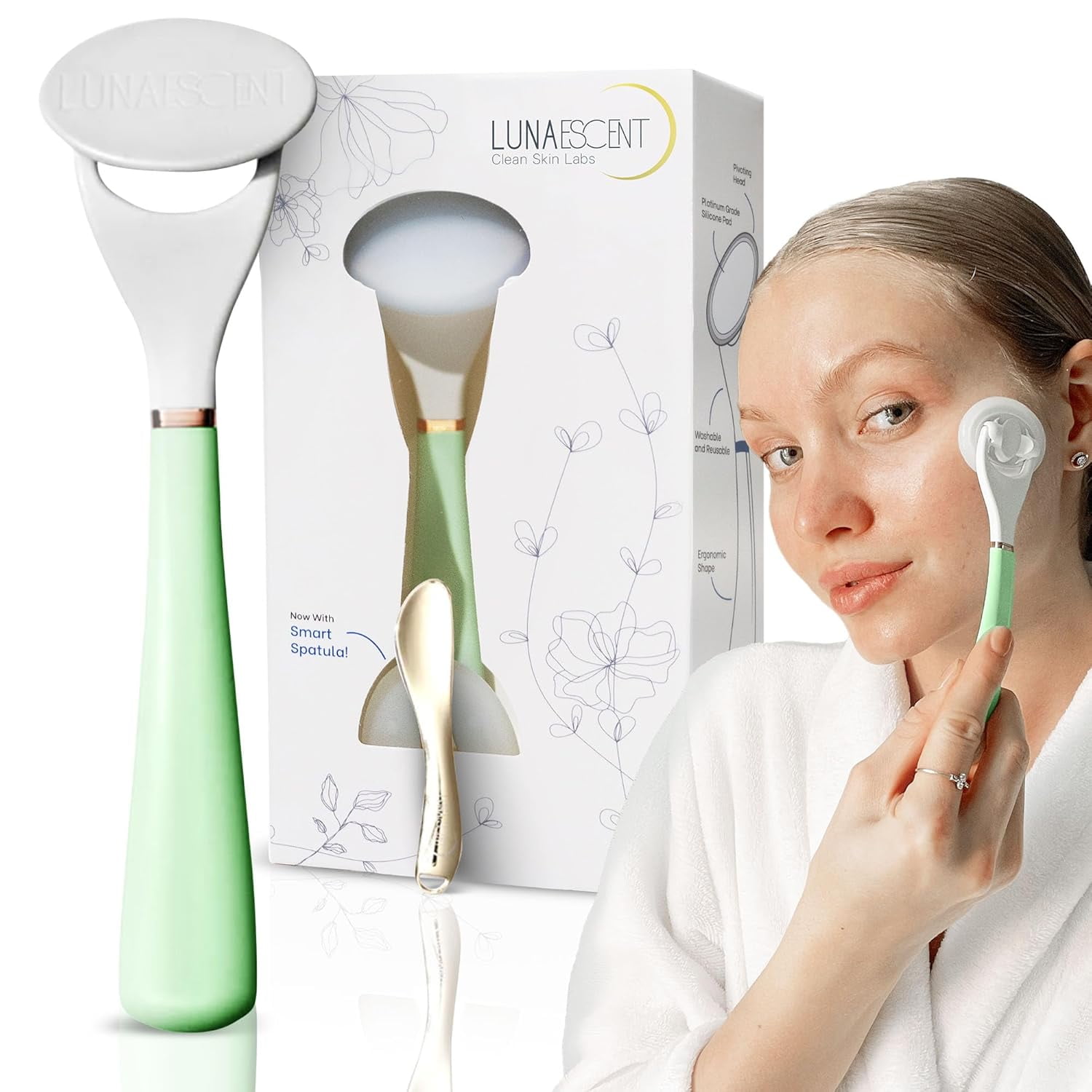 LUNAESCENT Touch-Free Skincare Applicator & Facial Massage Tool – Silicone Face Cream Applicator, Serum Spatula & Non-Contact Skincare Applicator in Meadow color