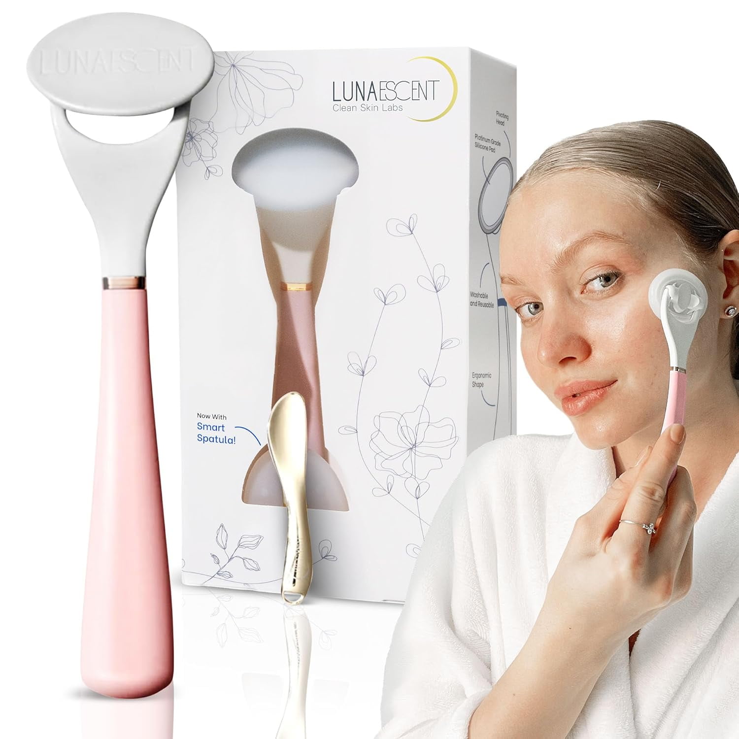 LUNAESCENT Touch-Free Skincare Applicator & Facial Massage Tool – Silicone Face Cream Applicator, Serum Spatula & Non-Contact Skincare Applicator in Lilac PINK color