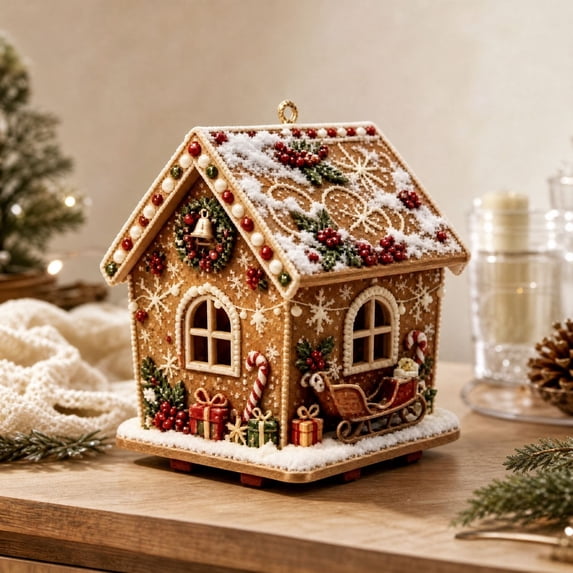 LUNAVORA 3D Christmas House Diamond Art Kit Ornament DIY Wooden Holiday House Craft Kit with Rhinestones Xmas Decoration Handmade Home Decor Gift