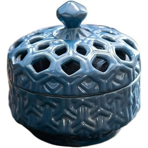 LUNCHS Retro Garlic Keeper for Counter Ventilated Ceramic Cutout Lid Garlic Holder Keep Garlic Fresh Garlic Container(Color:Blue)