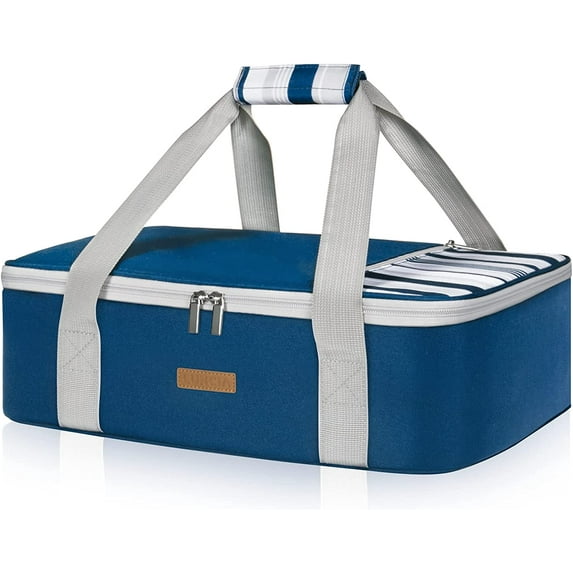 LUNCIA Lunch Bag Double Decker Insulated Casserole Carrier for Hot or Cold Food, Reusable Tote
