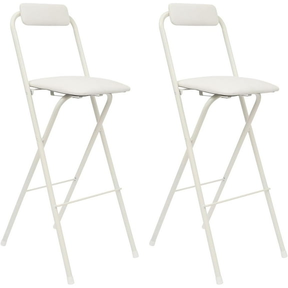 LUNUMAOS 29" Tall Folding Bar Stool with Backrest, Portable Bar Stool, Tall Folding Chairs, 275lbs Load Capacity, for Kitchen, Living Room, Garden, Camping, (2, White)