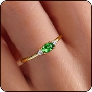 LUNVKY 18K Gold Plated Rings for Women CZ May Birthstone Ring with Green Emerald Stackable Bands Wedding Prom Birthday Christmas Jewelry Gifts Teen Her Wife Mom Stocking Stuffers Ideas