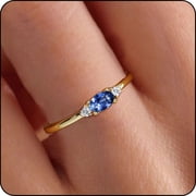 LUNVKY 18K Gold Plated Rings for Women Stackable Non Tarnish Knuckle CZ September Birthstone Ring with Blue Sapphire Wedding Birthday Graduation Jewelry Gifts Teen Her Wife Mom Adults Female Ideas