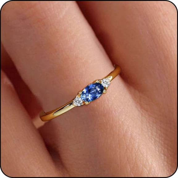 LUNVKY 18K Gold Plated Rings for Women Stackable Non Tarnish Knuckle CZ September Birthstone Ring with Blue Sapphire Birthday Valentines Day Jewelry Gifts Teen Girlfriend Wife Her Female Age Ideas