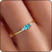 LUNVKY 18K Gold Plated Rings for Women CZ March Birthstone Ring with Blue Aquamarine Stackable Bands Wedding Prom Birthday Christmas Jewelry Gifts Teen Her Wife Mom Stocking Stuffers