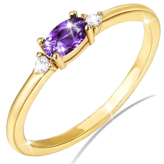 LUNVKY 18K Gold Plated Rings for Women Stackable Non Tarnish Knuckle CZ February Birthstone Ring with Purple Amethyst Birthday Valentines Day Jewelry Gifts Teen Girlfriend Wife Her Female Age Ideas