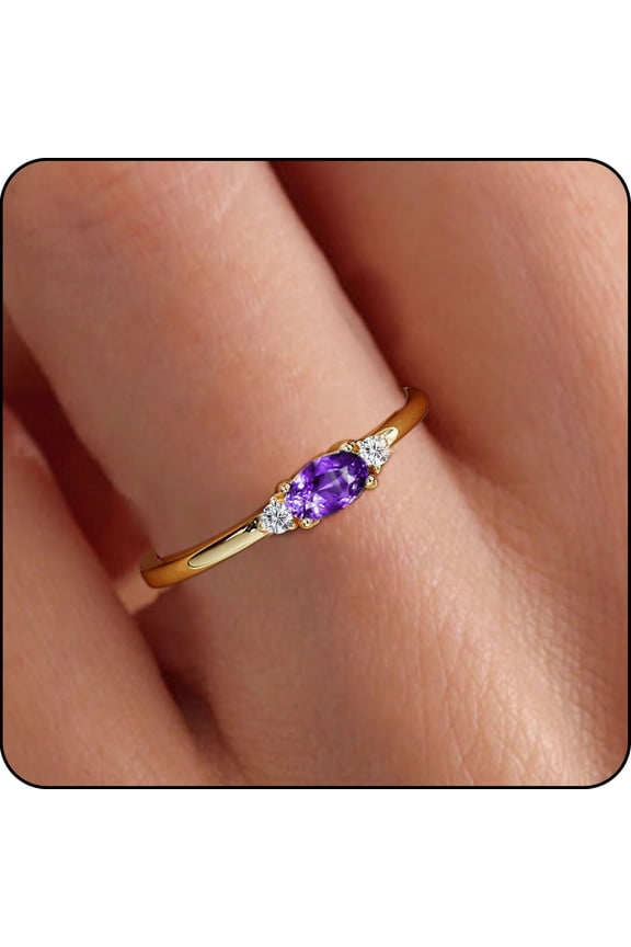 18K Gold Plated Rings for Women Stackable Non Tarnish CZ February Birthstone Ring with Purple Amethyst Wedding Birthday Easter Basket Stuffers Jewelry Gifts Teen Adults Girlfriend Wife Age