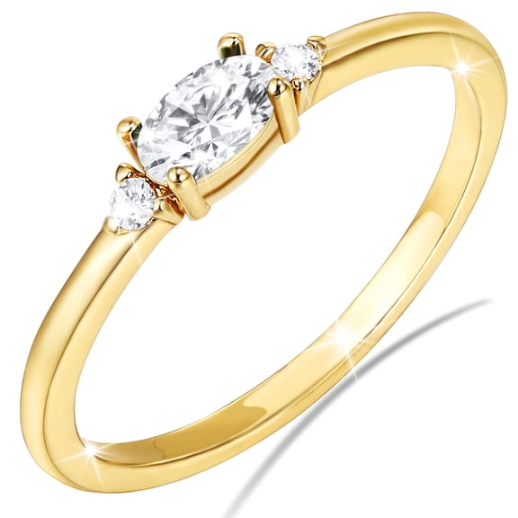 LUNVKY 18K Gold Plated Rings for Women Stackable Non Tarnish Knuckle CZ April Birthstone Ring with CZ Crystal Birthday Valentines Day Jewelry Gifts Teen Girlfriend Wife Her Female Tween Age Ideas