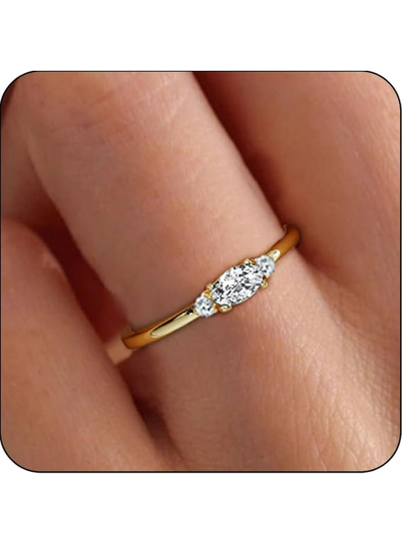 18K Gold Plated Rings for Women Stackable Non Tarnish Knuckle CZ April Birthstone Ring with CZ Crystal Birthday Christmas Jewelry Gifts Teen Mom Adults Girfriend Stocking Stuffers Age Ideas