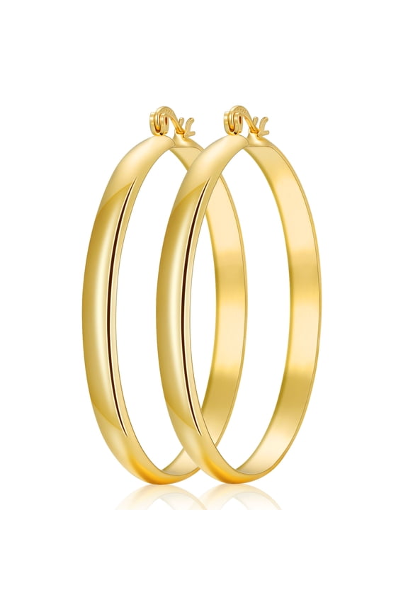 18K Gold Plated Hoop Earrings for Women Big Large Chunky Post Lightweight Hypoallergenic Earrings Birthday Graduation Jewelry Gifts Teen Her Mom Girlfriend Wife Adults Ideas 50MM