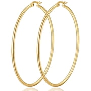 LUNVKY 18K Gold Plated Hoop Earrings for Women Big Large Chunky Post Lightweight Hypoallergenic Earrings Birthday Christmas Prom Jewelry Gifts Teen Her Adults Wife Mom Stocking Stuffers Ideas 70MM