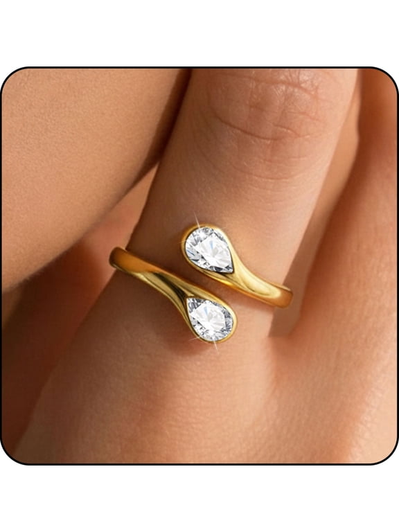 18K Gold Plated Rings for Women Stackable Adjustable Non Tarnish Knuckle CZ April Birthstone Ring with CZ Crystal Wedding Birthday Graduation Jewelry Gifts Teen Mom Her Adult Wife Ideas