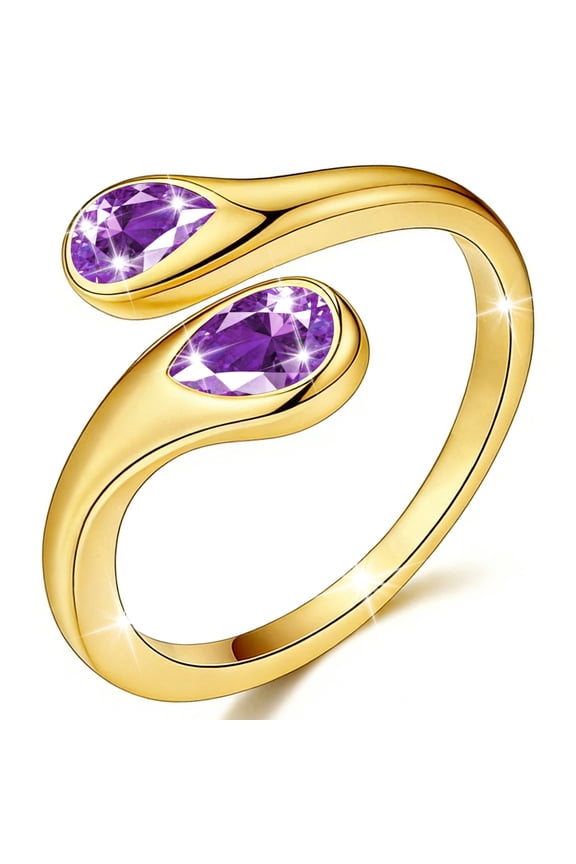 18K Gold Plated Rings for Women Adjustable Non Tarnish CZ February Birthstone Ring with Purple Amethyst Wedding Birthday Easter Basket Stuffers Jewelry Gifts Teen Adults Girlfriend Wife Age