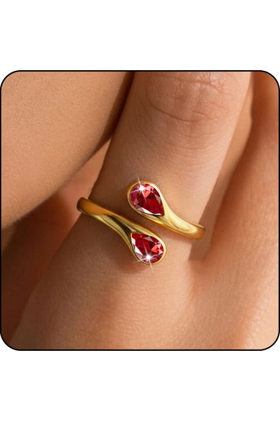 18K Gold Plated Rings for Women Stackable Adjustable Non Tarnish Knuckle CZ January Birthstone Ring with Red Garnet Wedding Birthday Graduation Jewelry Gifts Teen Mom Her Adult Wife Ideas