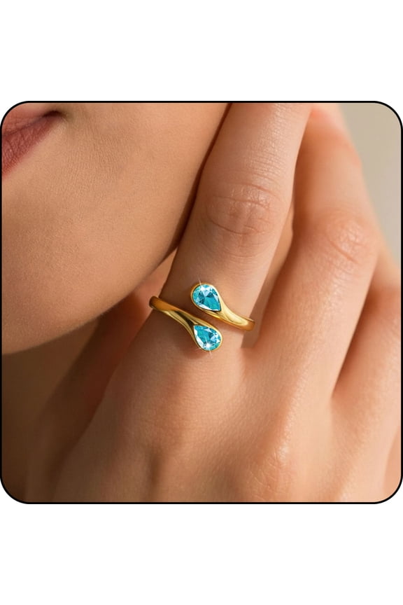 18K Gold Plated Rings for Women Stackable Non Tarnish Knuckle CZ March Birthstone Ring with Blue Aquamarine Wedding Birthday Valentines Day Jewelry Gifts Teen Girlfriend Wife Her Age Ideas