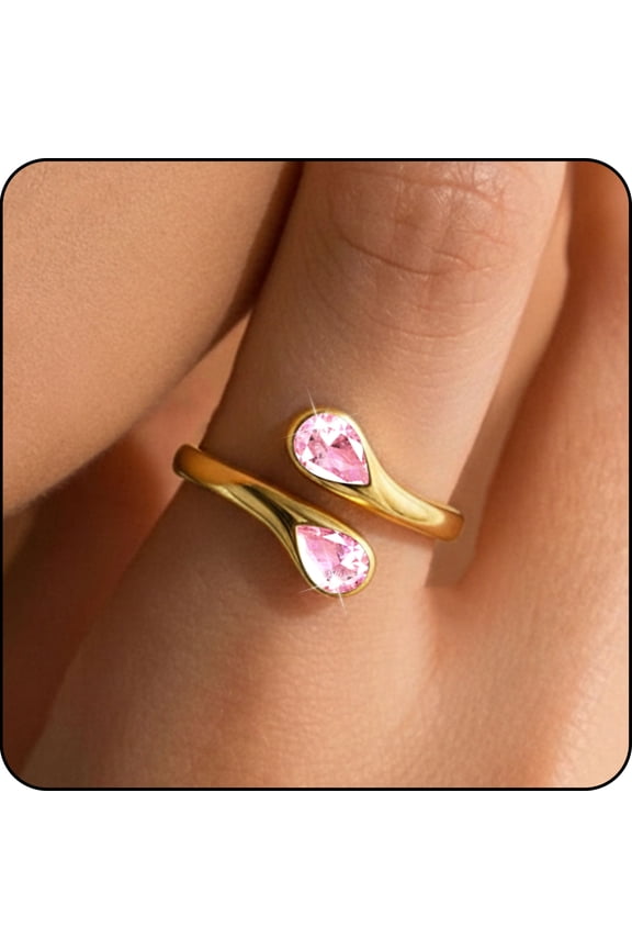 18K Gold Plated Rings for Women Stackable Adjustable Non Tarnish Knuckle CZ October Birthstone Ring with Pink Tourmaline Wedding Birthday Graduation Jewelry Gifts Teen Mom Her Adult Ideas