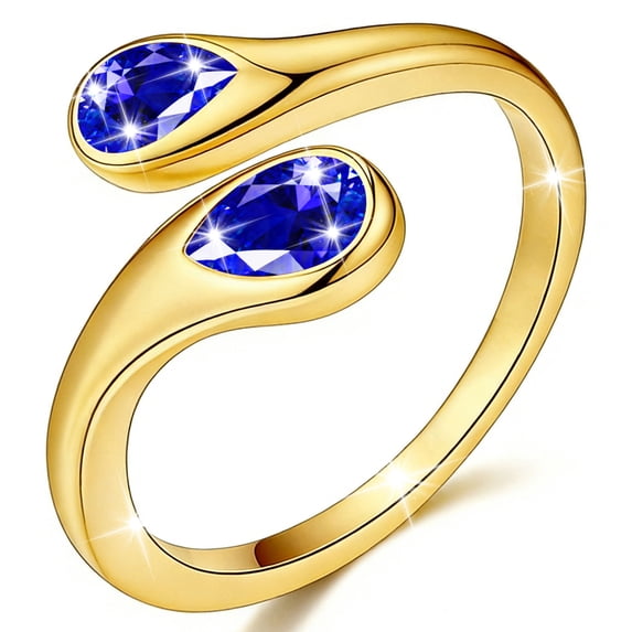 LUNVKY 18K Gold Plated Rings for Women Adjustable Non Tarnish Knuckle CZ September Birthstone Ring with Blue Sapphire Wedding Birthday Mothers Day Graduation Jewelry Gifts Teen Mom Her Adult Ideas