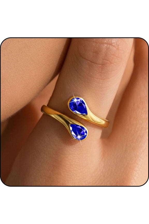 18K Gold Plated Rings for Women Stackable Adjustable Non Tarnish Knuckle CZ September Birthstone Ring with Blue Sapphire Wedding Birthday Graduation Jewelry Gifts Teen Mom Her Adult Ideas